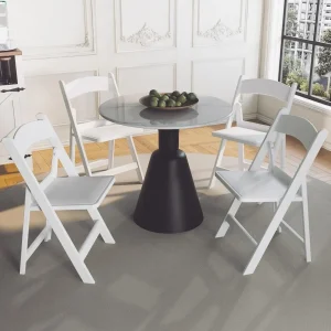 White Folding Chairs with Cushions 4-Pieces